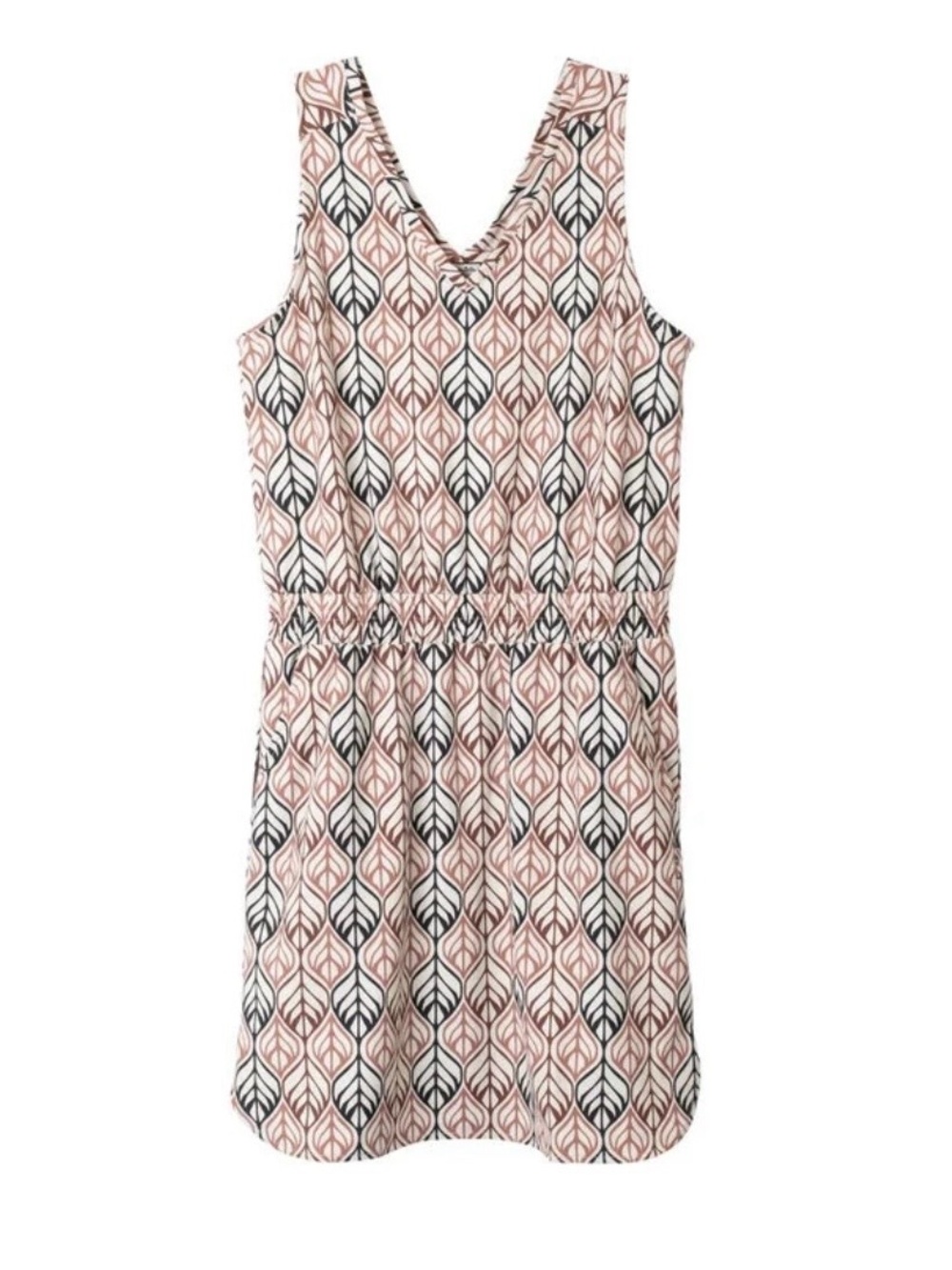 Kavu Ensenada Sleeveless V-Neck Dress in Cream, Brown and Black